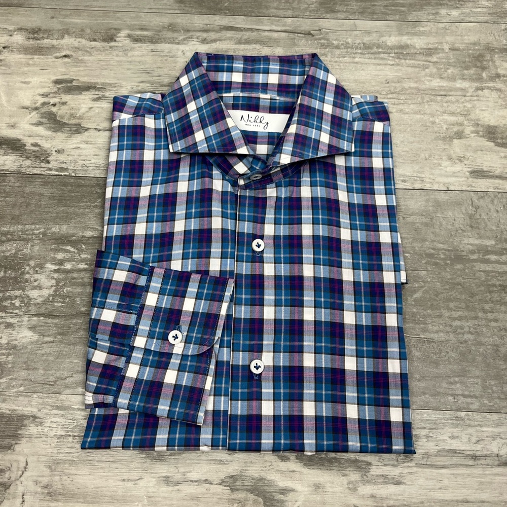 Nikky New York Blue, Pink, Teal & White Plaid Dress Shirt 15.5-36